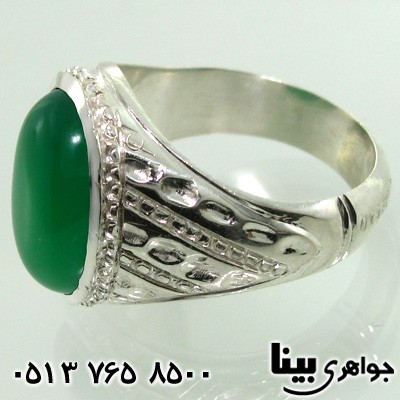 انگشتر عقیق سبز مردانه بیضی خط و نقطه