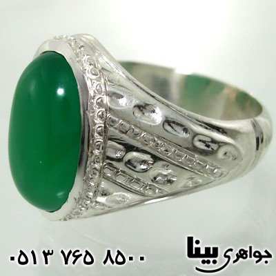انگشتر عقیق سبز مردانه بیضی خط و نقطه