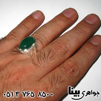 انگشتر عقیق سبز مردانه بیضی خط و نقطه