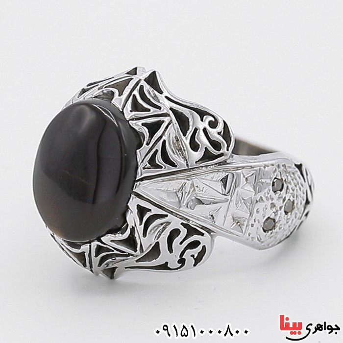 انگشتر عقیق یمنی جزع خاص و الماس مردانه فاخر _کد:25465