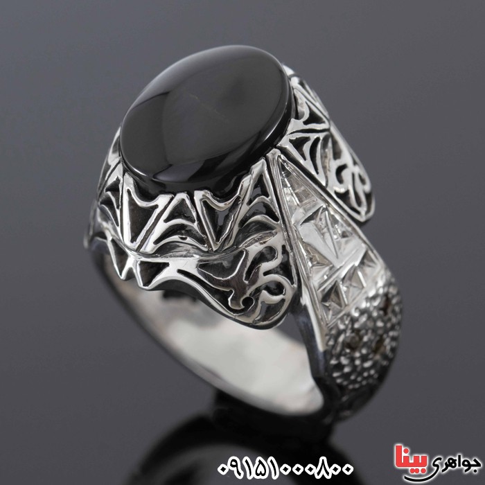 انگشتر عقیق یمنی جزع خاص و الماس مردانه فاخر _کد:25465