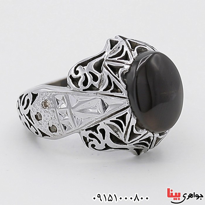 انگشتر عقیق یمنی جزع خاص و الماس مردانه فاخر _کد:25465