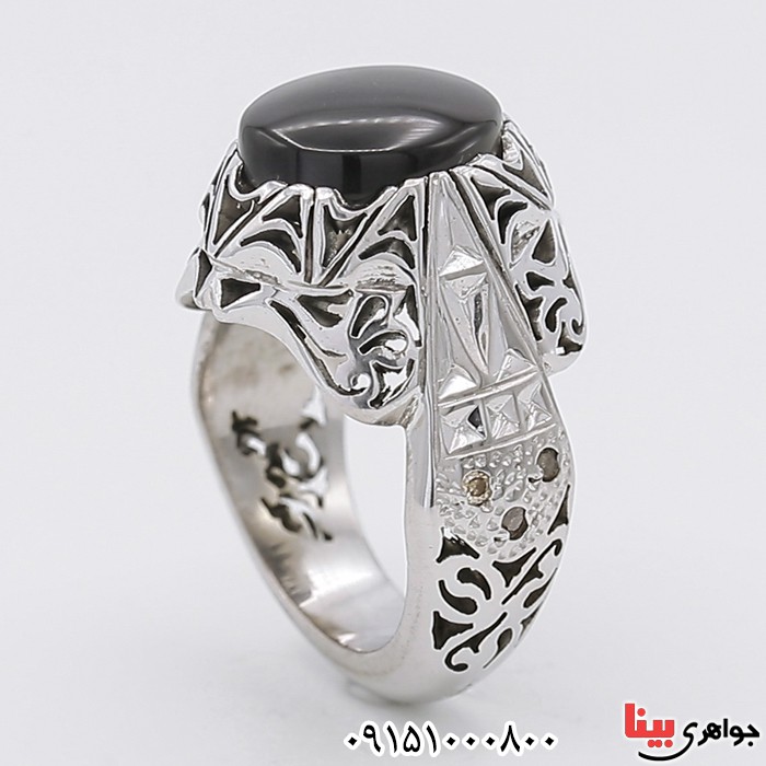 انگشتر عقیق یمنی جزع خاص و الماس مردانه فاخر _کد:25465