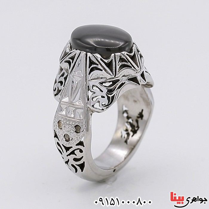 انگشتر عقیق یمنی جزع خاص و الماس مردانه فاخر _کد:25465