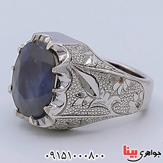 انگشتر یاقوت کبود خوشرنگ فاخر مردانه _کد:25506