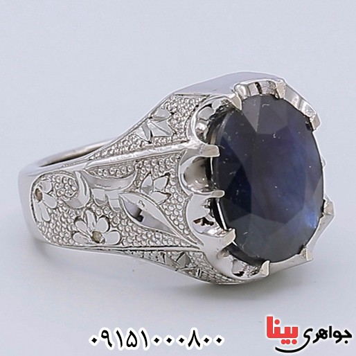 انگشتر یاقوت کبود خوشرنگ فاخر مردانه _کد:25506