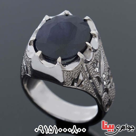 انگشتر یاقوت کبود خوشرنگ فاخر مردانه _کد:25506