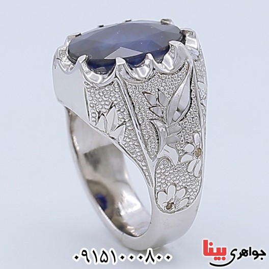 انگشتر یاقوت کبود خوشرنگ فاخر مردانه _کد:25506