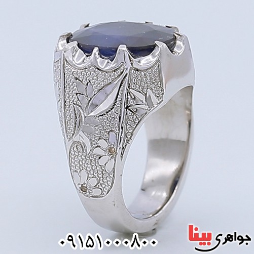 انگشتر یاقوت کبود خوشرنگ فاخر مردانه _کد:25506
