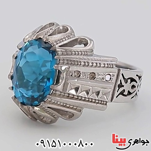 انگشتر توپاز خوشرنگ دست ساز فاخر مردانه _کد:25526