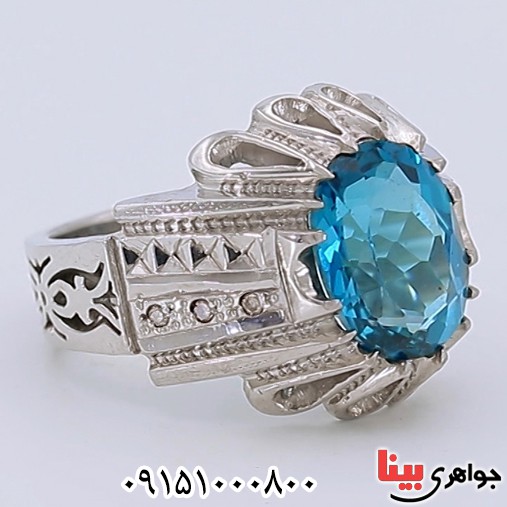 انگشتر توپاز خوشرنگ دست ساز فاخر مردانه _کد:25526