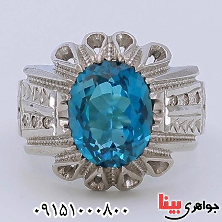 انگشتر توپاز خوشرنگ دست ساز فاخر مردانه _کد:25526