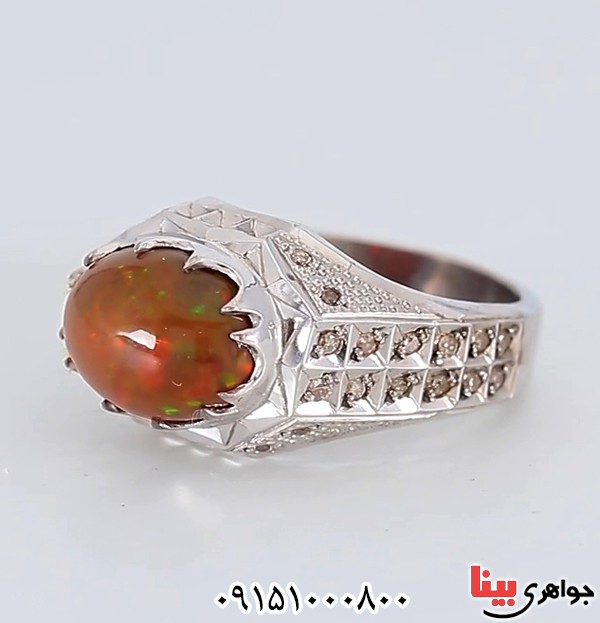 انگشتر اوپال دور الماس فاخر مردانه _کد:25527