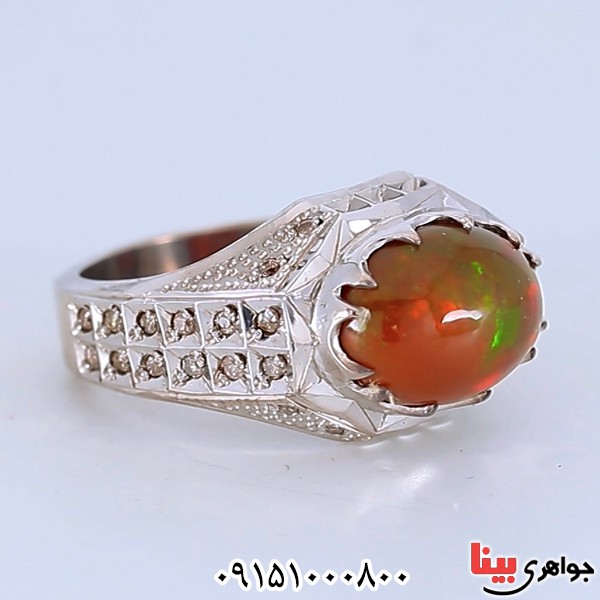انگشتر اوپال دور الماس فاخر مردانه _کد:25527