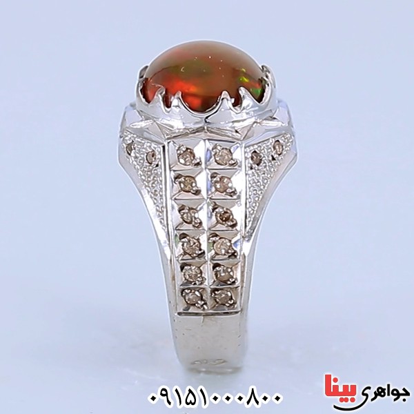 انگشتر اوپال دور الماس فاخر مردانه _کد:25527