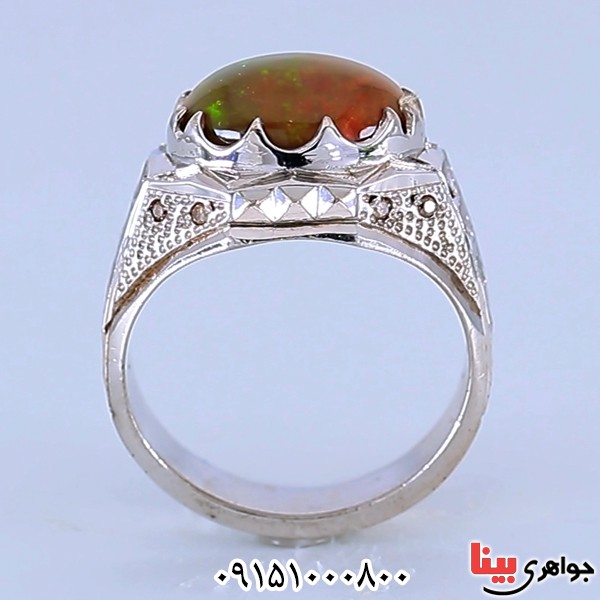 انگشتر اوپال دور الماس فاخر مردانه _کد:25527