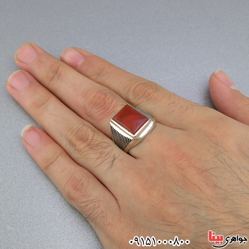 انگشتر عقیق قرمز خوشرنگ مردانه همراه با حرز امام جواد (ع) _کد:25532