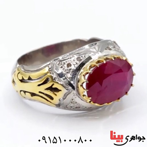 انگشتر یاقوت سرخ خوشرنگ و الماس دست ساز مردانه _کد:25549