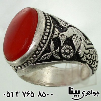 انگشتر عقیق قرمز مردانه طرح طاووس