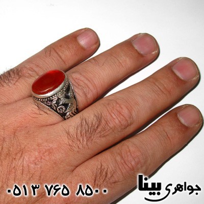 انگشتر عقیق قرمز مردانه طرح طاووس