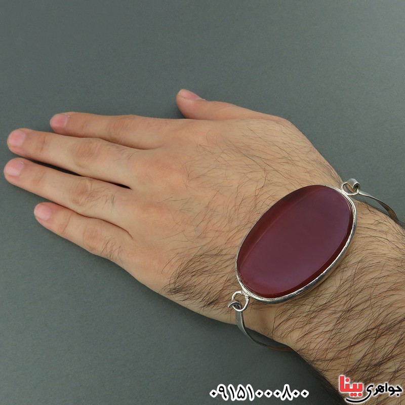 دستبند عقیق قرمز دست ساز بسیار درشت _کد:25571
