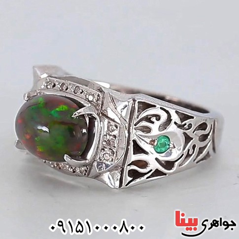 انگشتر اوپال دور الماس دست ساز فاخر مردانه _کد:25617