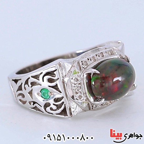 انگشتر اوپال دور الماس دست ساز فاخر مردانه _کد:25617