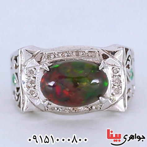 انگشتر اوپال دور الماس دست ساز فاخر مردانه _کد:25617