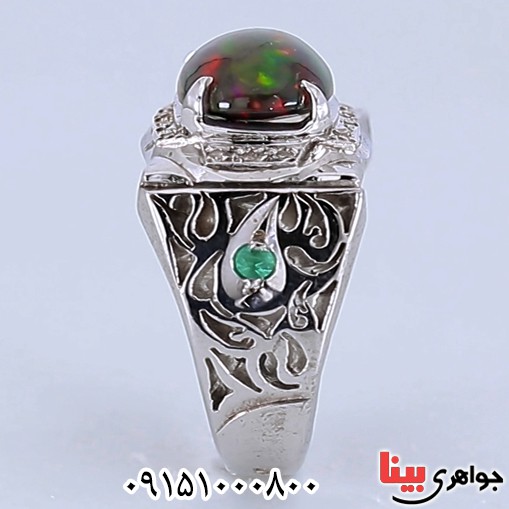 انگشتر اوپال دور الماس دست ساز فاخر مردانه _کد:25617