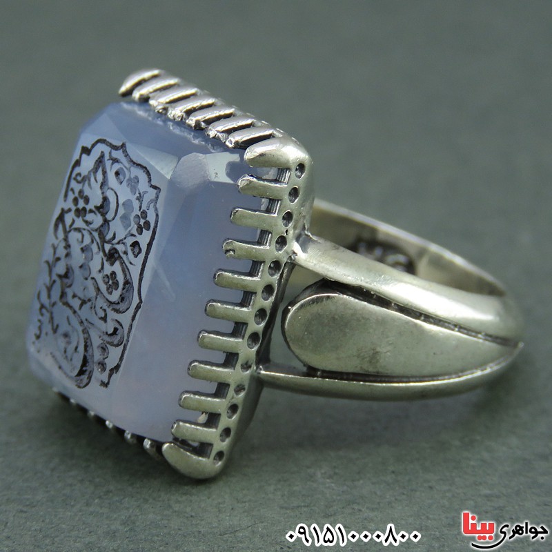 انگشتر عقیق یمنی کبود تراش الماسی حکاکی حبیبی یا حسین _کد:25623