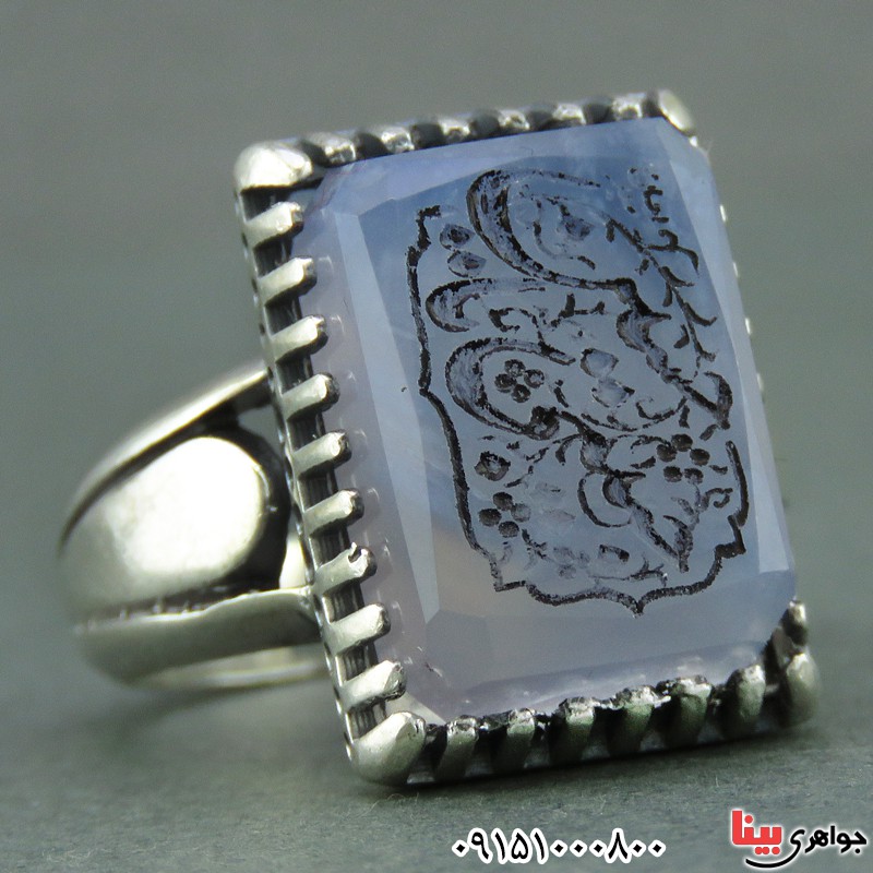 انگشتر عقیق یمنی کبود تراش الماسی حکاکی حبیبی یا حسین _کد:25623