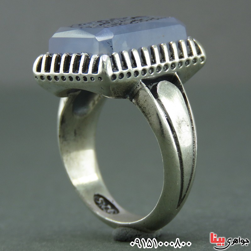 انگشتر عقیق یمنی کبود تراش الماسی حکاکی حبیبی یا حسین _کد:25623