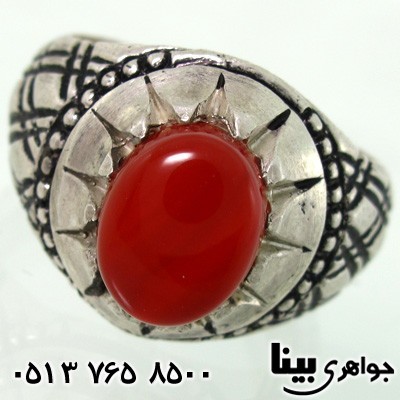 انگشتر عقیق قرمز مردانه طرح لوزی