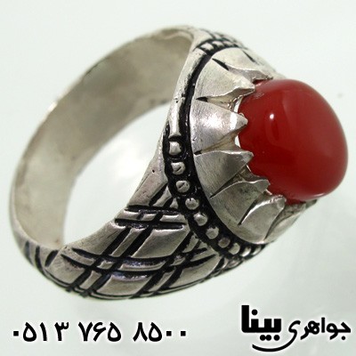 انگشتر عقیق قرمز مردانه طرح لوزی