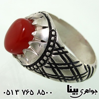 انگشتر عقیق قرمز مردانه طرح لوزی