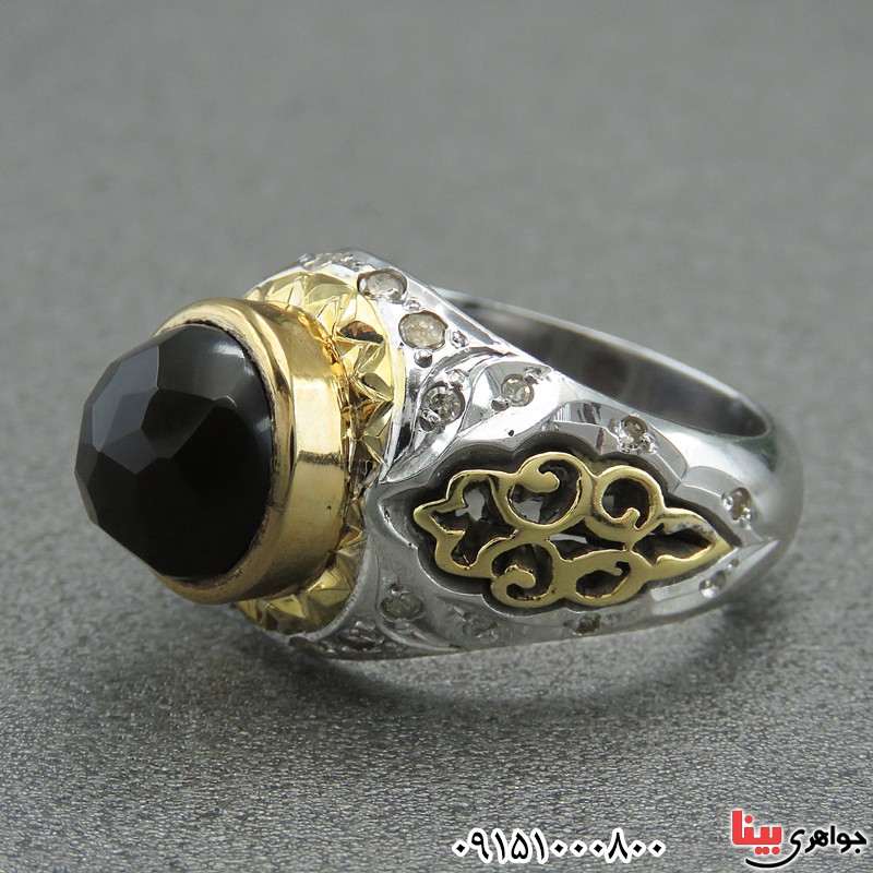 انگشتر عقیق یمنی جزع دور الماس فاخر مردانه _کد:25631