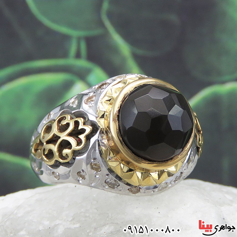 انگشتر عقیق یمنی جزع دور الماس فاخر مردانه _کد:25631