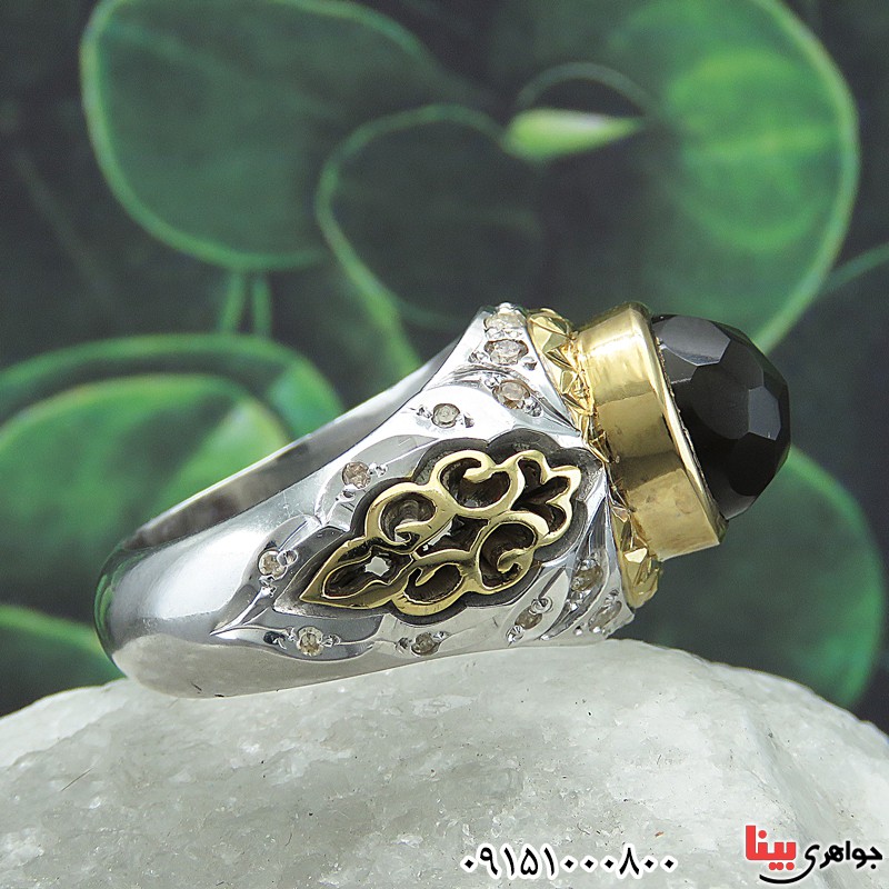 انگشتر عقیق یمنی جزع دور الماس فاخر مردانه _کد:25631