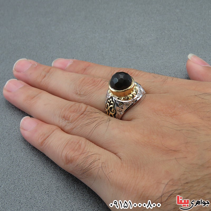 انگشتر عقیق یمنی جزع دور الماس فاخر مردانه _کد:25631
