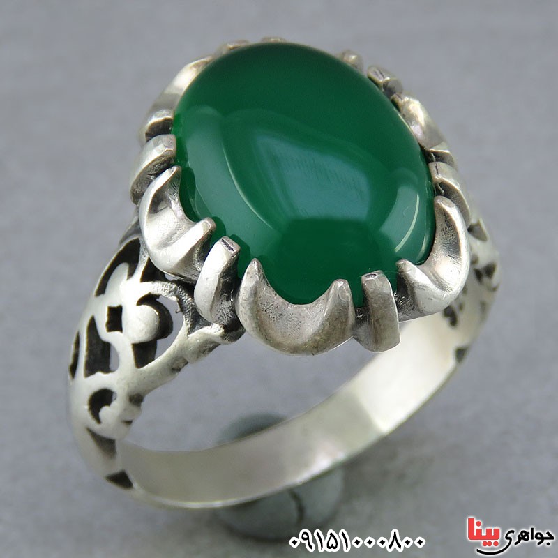 انگشتر عقیق سبز مردانه خوشرنگ و خاص _کد:25645