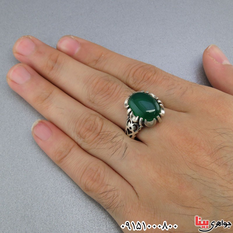 انگشتر عقیق سبز مردانه خوشرنگ و خاص _کد:25645