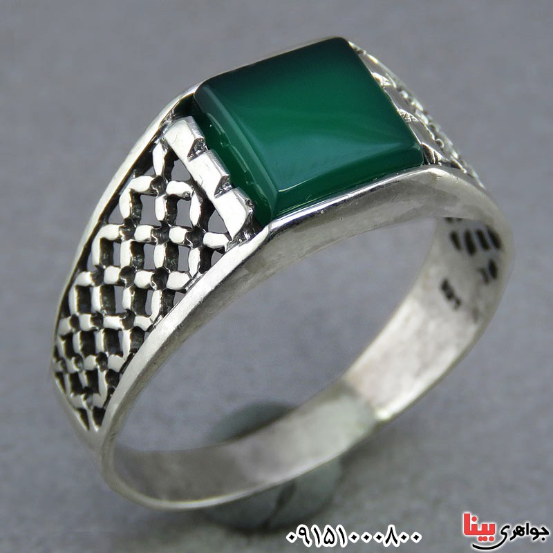 انگشتر عقیق سبز مردانه خوشرنگ و خاص _کد:25646