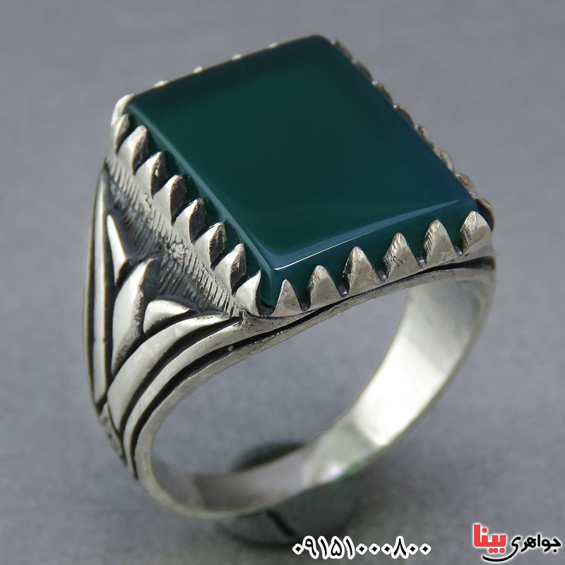انگشتر عقیق سبز خوشرنگ مردانه بسیار زیبا _کد:25647