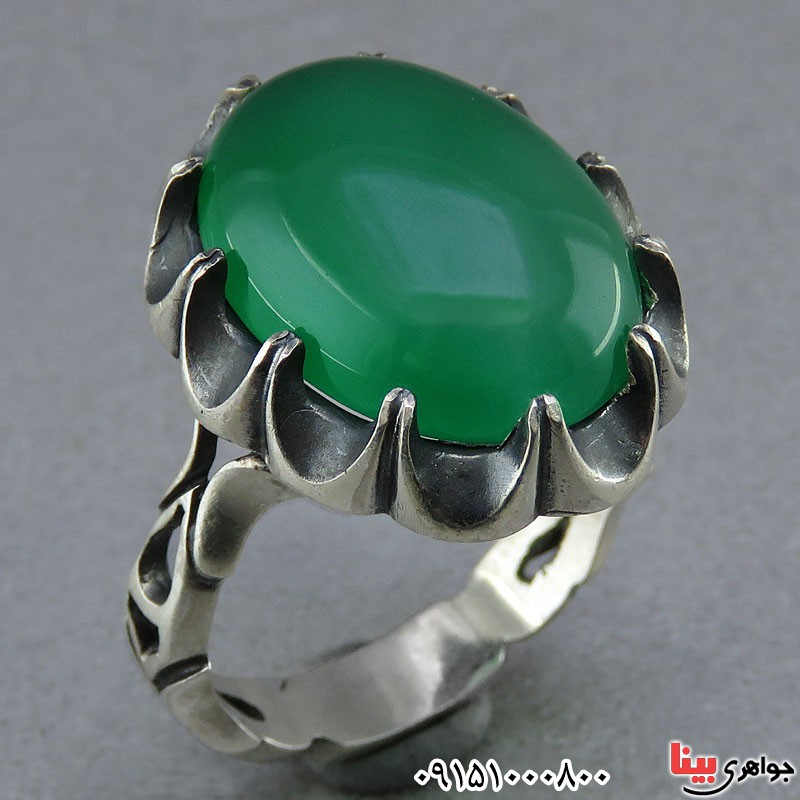 انگشتر عقیق سبز خوشرنگ مردانه _کد:25656