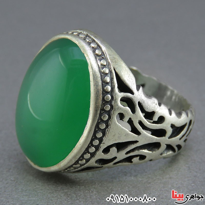 انگشتر عقیق سبز مردانه خوشرنگ زیبا 