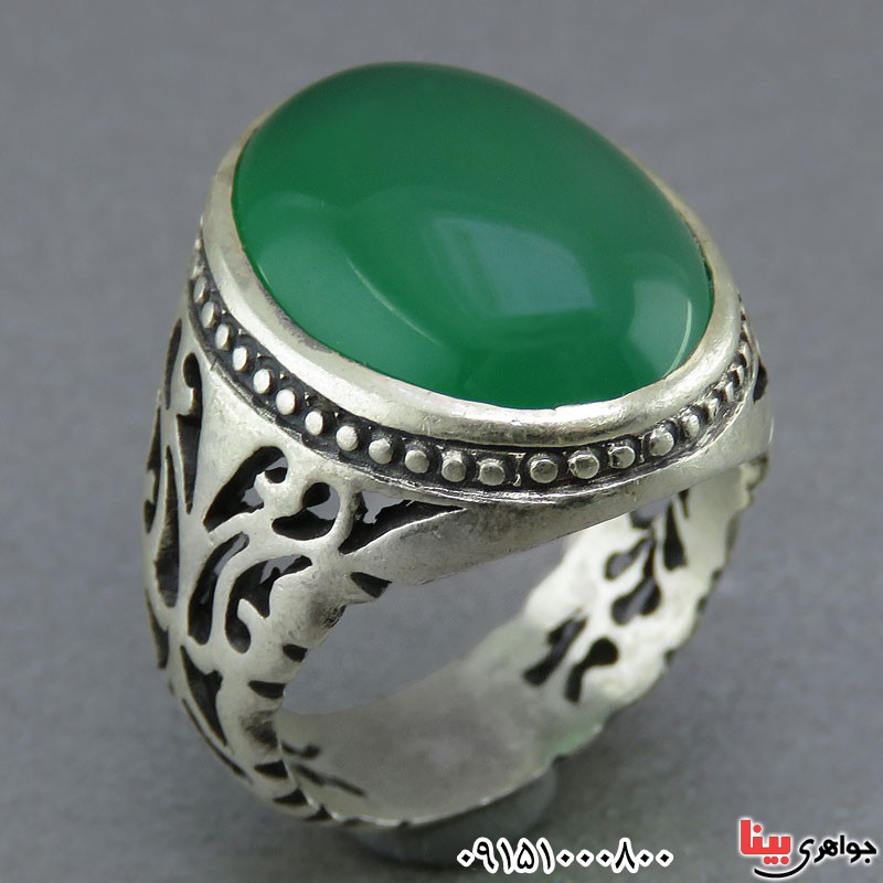 انگشتر عقیق سبز مردانه خوشرنگ زیبا _کد:25657