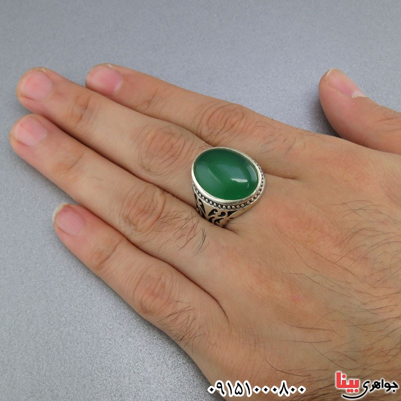 انگشتر عقیق سبز مردانه خوشرنگ زیبا _کد:25657