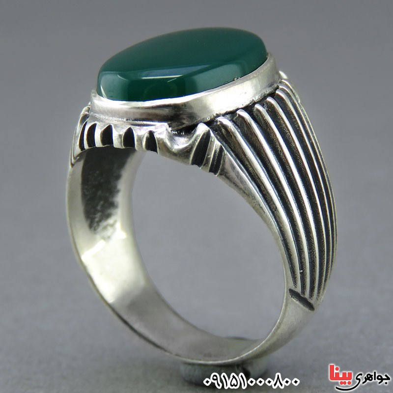 انگشتر عقیق سبز خوشرنگ مردانه زیبا _کد:25658