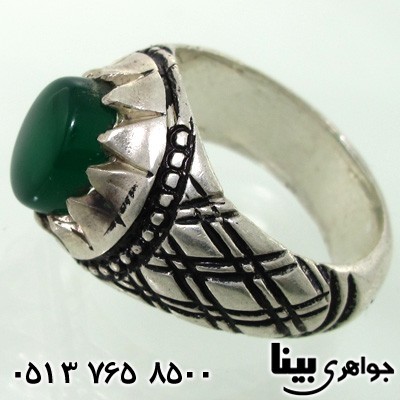 انگشتر عقیق سبز مردانه طرح لوزی
