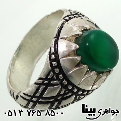 انگشتر عقیق سبز مردانه طرح لوزی